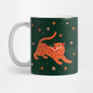 Tiny Orange Cheetah cat in Flower Field illustration Mug